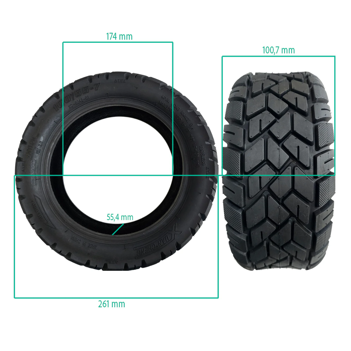Pneu tubeless offroad 100/55-7 — Kaabo Wolf King GTR
