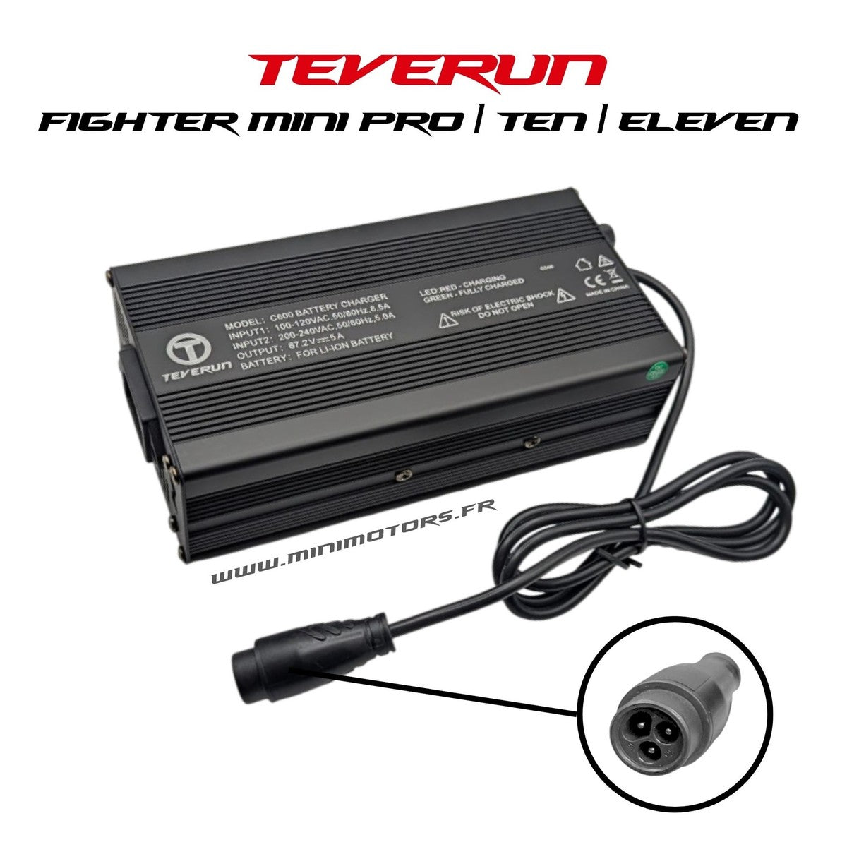 Chargeur rapide 67.2V 5A – Teverun Fighter 10, Fighter 11 & compatibles